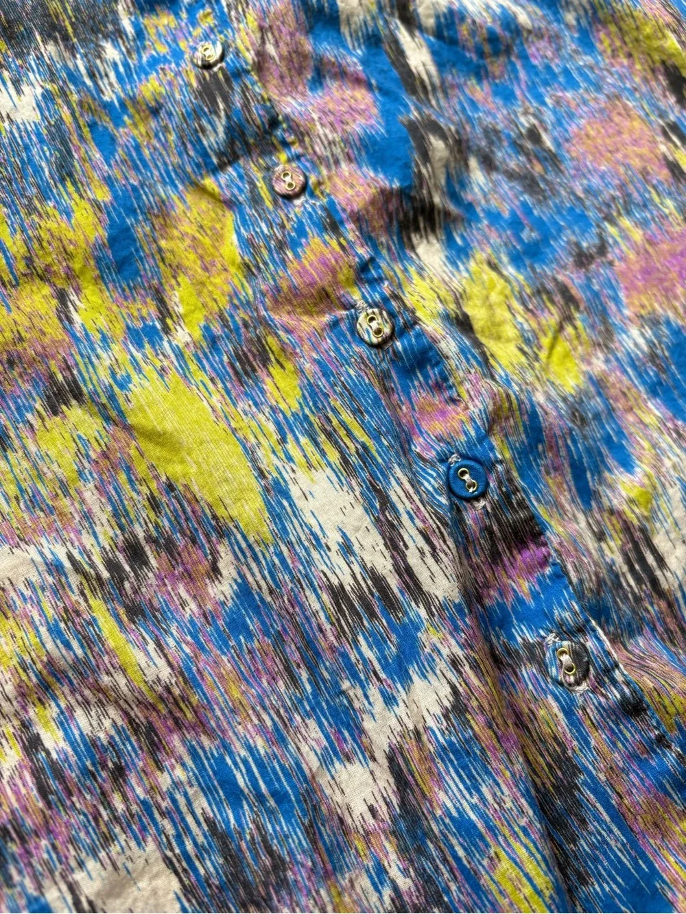 Cleobella Organic Cotton Multicolor Abstract Puff-Sleeve Blouse Blue/Yellow/Pink